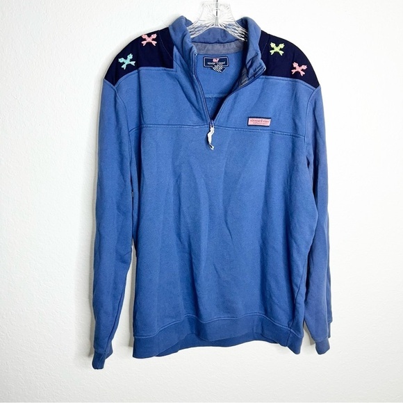 Vineyard Vines Sweater Mens Large Fish Bone Blue Pullover 1/4 Zip Jacket H - Picture 1 of 7